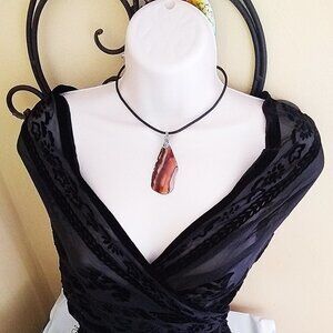 Semi-Translucent Huge Agate + Genuine 22" Leather Cord - Flashy Unisex Necklace